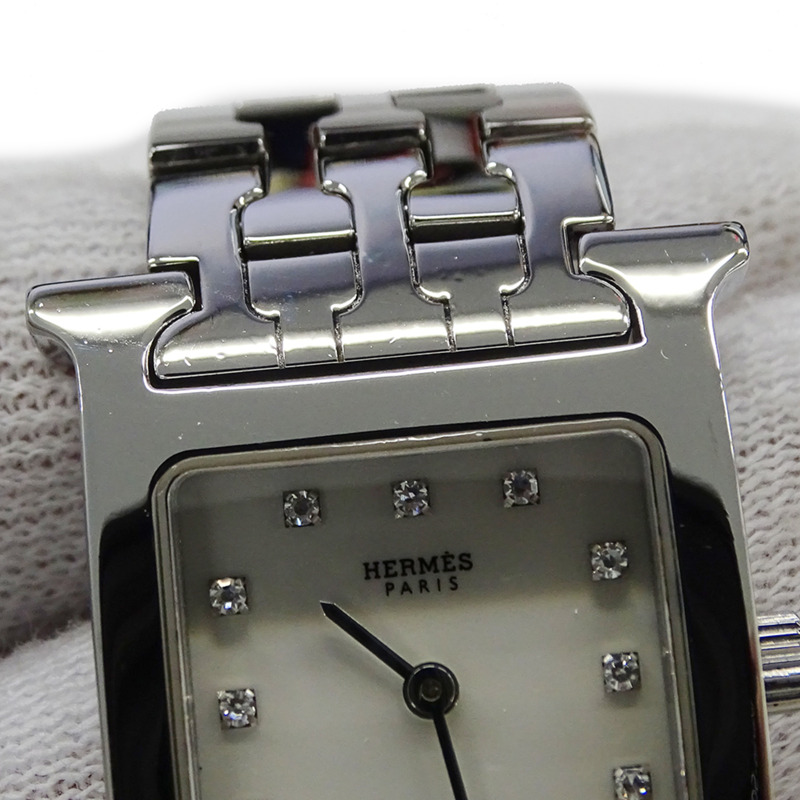 愛馬仕 (Hermes) 女士腕錶品牌 H-Watch 12P 鑲鑽石英錶 QZ HH1.210 不鏽鋼 SS 銀色-13