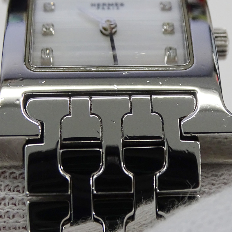 愛馬仕 (Hermes) 女士腕錶品牌 H-Watch 12P 鑲鑽石英錶 QZ HH1.210 不鏽鋼 SS 銀色-14
