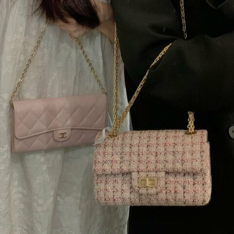 Chanel 粗花呢2.55小號  粉色拼色 金扣  25*15*8  99新配件保卡 塵袋