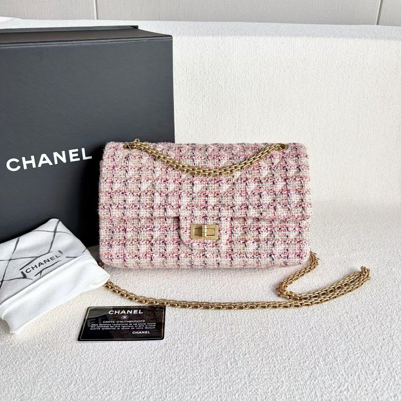 Chanel 粗花呢2.55小號 粉色拼色 金扣 25*15*8 99新配件保卡 塵袋-2