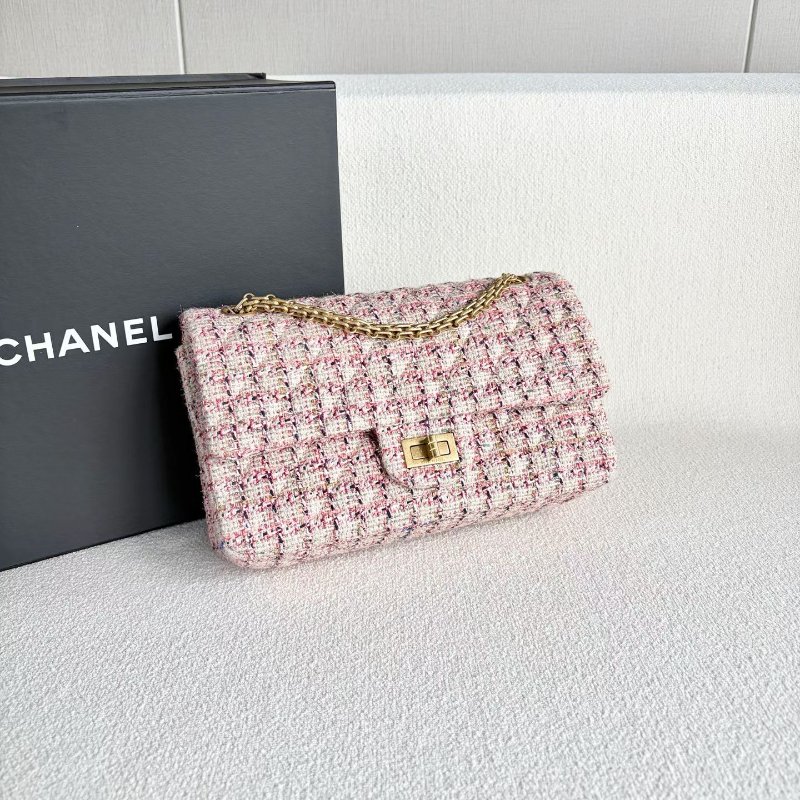Chanel 粗花呢2.55小號 粉色拼色 金扣 25*15*8 99新配件保卡 塵袋-3