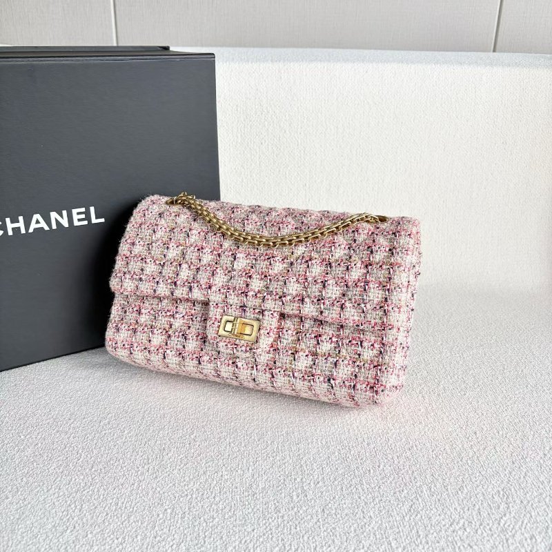 Chanel 粗花呢2.55小號 粉色拼色 金扣 25*15*8 99新配件保卡 塵袋-5