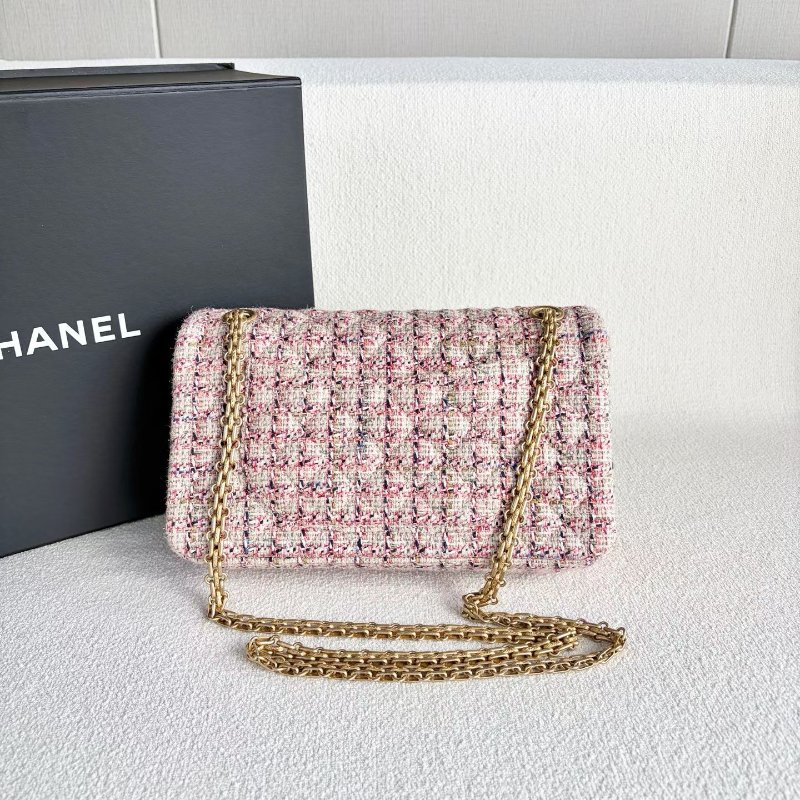 Chanel 粗花呢2.55小號 粉色拼色 金扣 25*15*8 99新配件保卡 塵袋-7