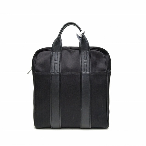 HERMES 89黑色帆布銀扣雙肩包