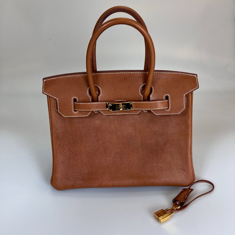 HERMES A刻 馬鞍皮 金棕金BIRKIN 30 包-0