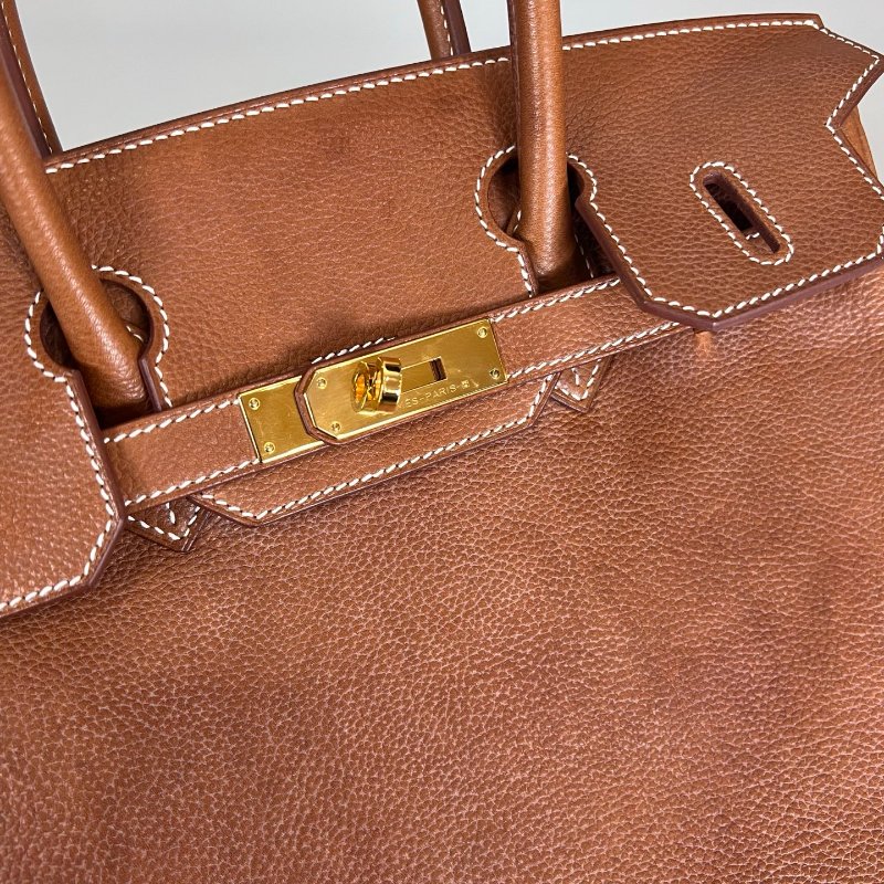 HERMES A刻 馬鞍皮 金棕金BIRKIN 30 包-7
