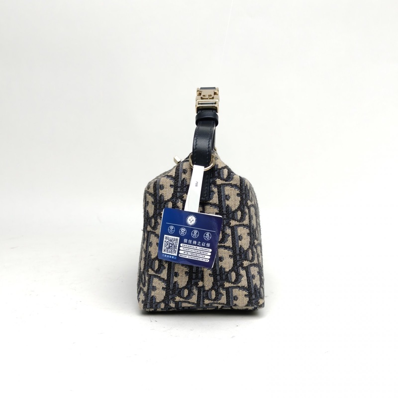 DIOR Nomad飯盒包中號藍色帆布金扣手提包2024-1
