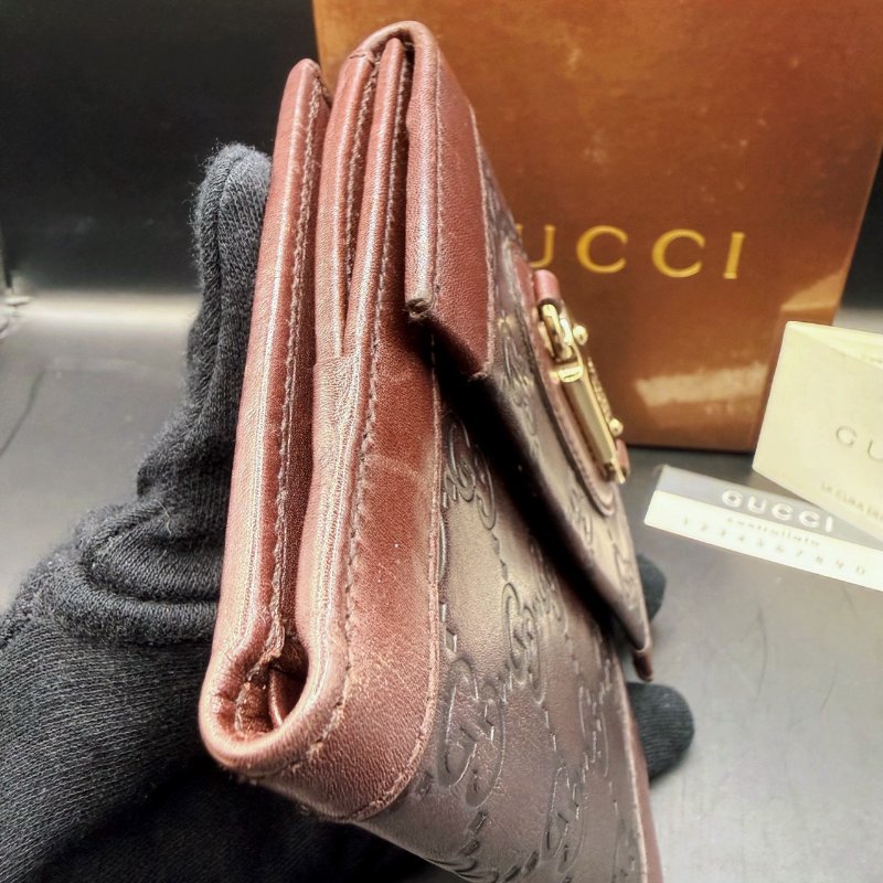 Gucci古馳✨深咖啡棕紅✨經典雙G壓紋牛皮短夾皮夾零錢包卡包卡夾-9