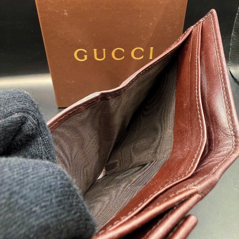 Gucci古馳✨深咖啡棕紅✨經典雙G壓紋牛皮短夾皮夾零錢包卡包卡夾-20