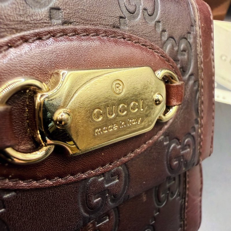Gucci古馳✨深咖啡棕紅✨經典雙G壓紋牛皮短夾皮夾零錢包卡包卡夾-24