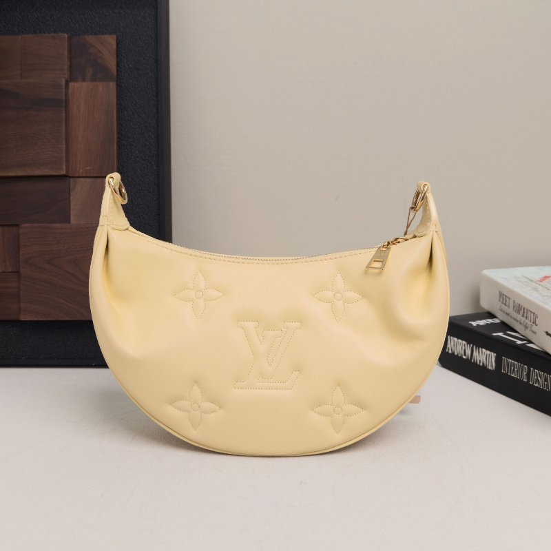 ️LV 黃色全皮金扣OVER THEMOON月亮包 芯片款 27*16*7 99新配件盒子 塵袋-5