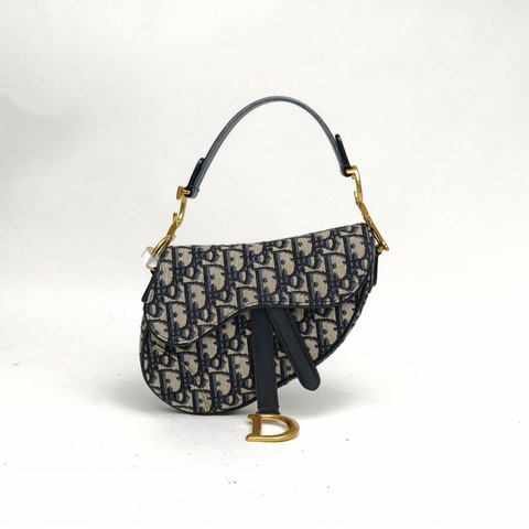 DIOR SADDLE馬鞍小號藍色帆布金扣2印花肩背包