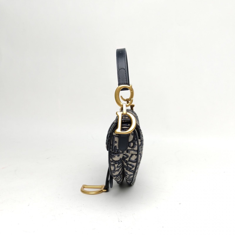 DIOR SADDLE馬鞍小號藍色帆布金扣2印花肩背包-1