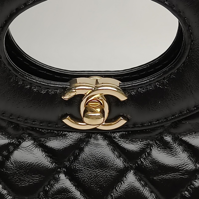 CHANEL 31Bag24B黑色羊皮晶片開金扣肩背包-4