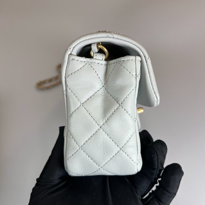 CHANEL CF20霧灰藍金球側肩包 晶片款-3