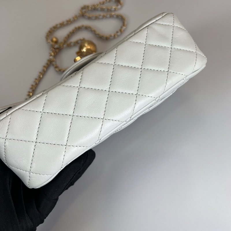 CHANEL CF20霧灰藍金球側肩包 晶片款-4