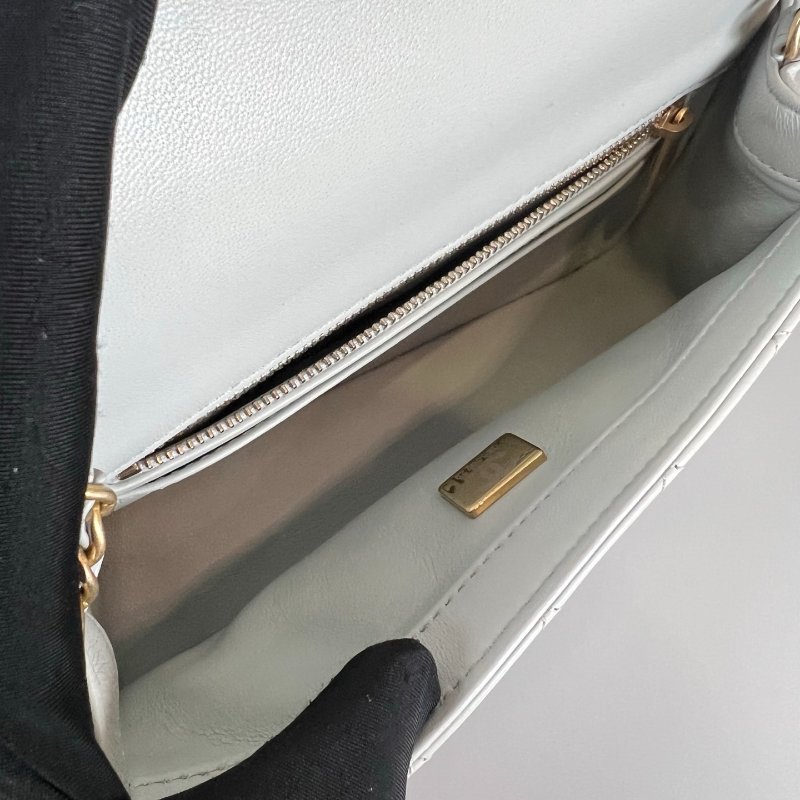 CHANEL CF20霧灰藍金球側肩包 晶片款-7