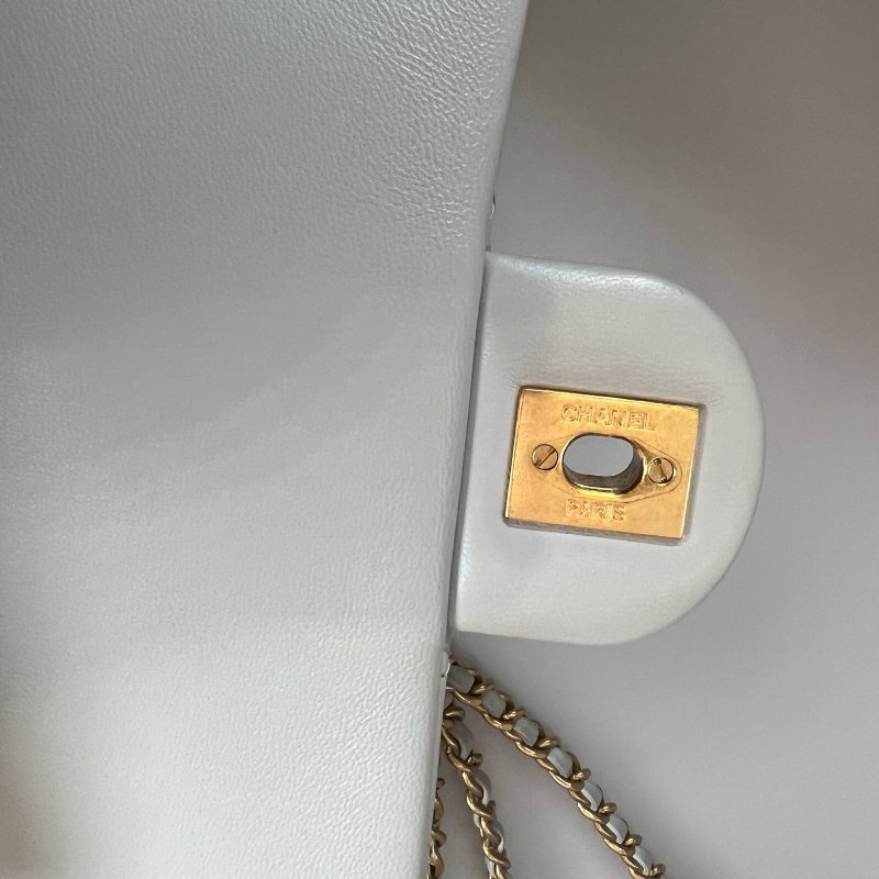 CHANEL CF20霧灰藍金球側肩包 晶片款-8