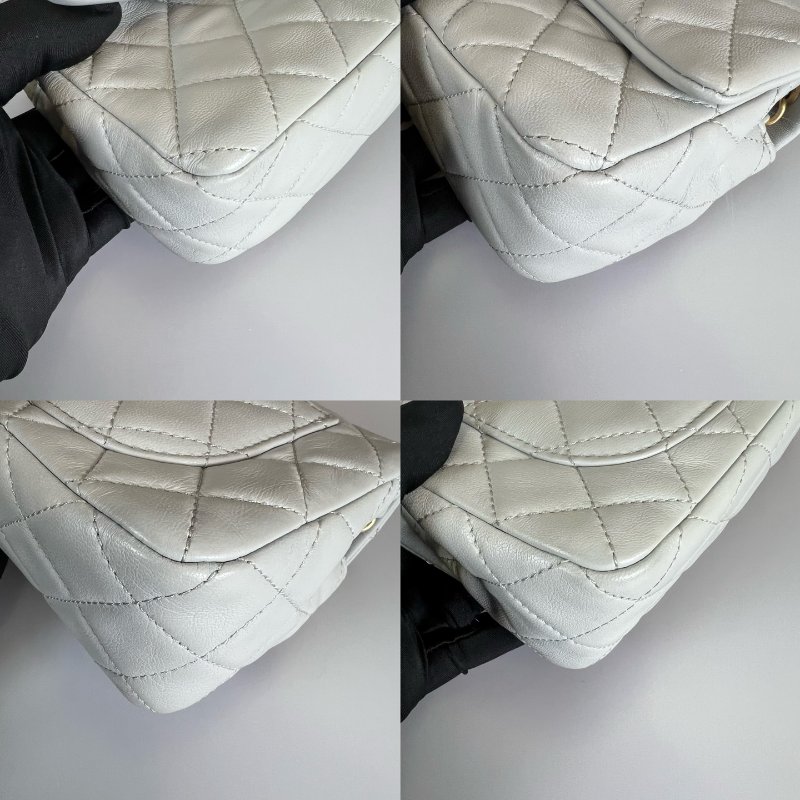 CHANEL CF20霧灰藍金球側肩包 晶片款-10