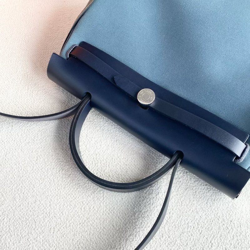 ️Hermes Herbag31 藍黑棕三拼色 銀扣 帆布拼皮 31*25*10 99新配件鑰匙*2 塵袋 盒-5