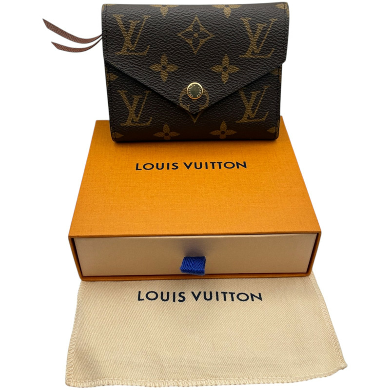 棕色 原花帆布 Victorine 三折短夾【LOUIS VUITTON LV 路易威登】 M62472-8