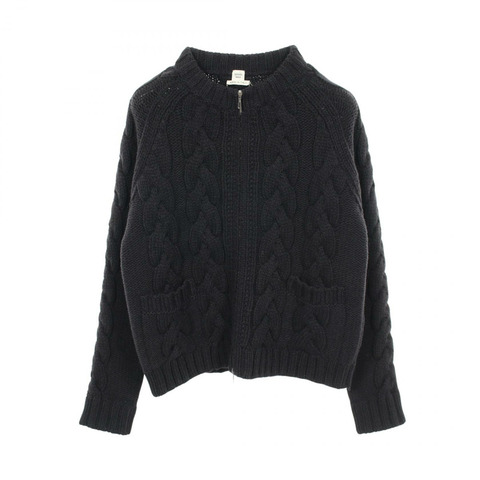 愛馬仕羊毛羊絨馬海毛混紡針織開襟衫，海軍藍，二手女款，36碼