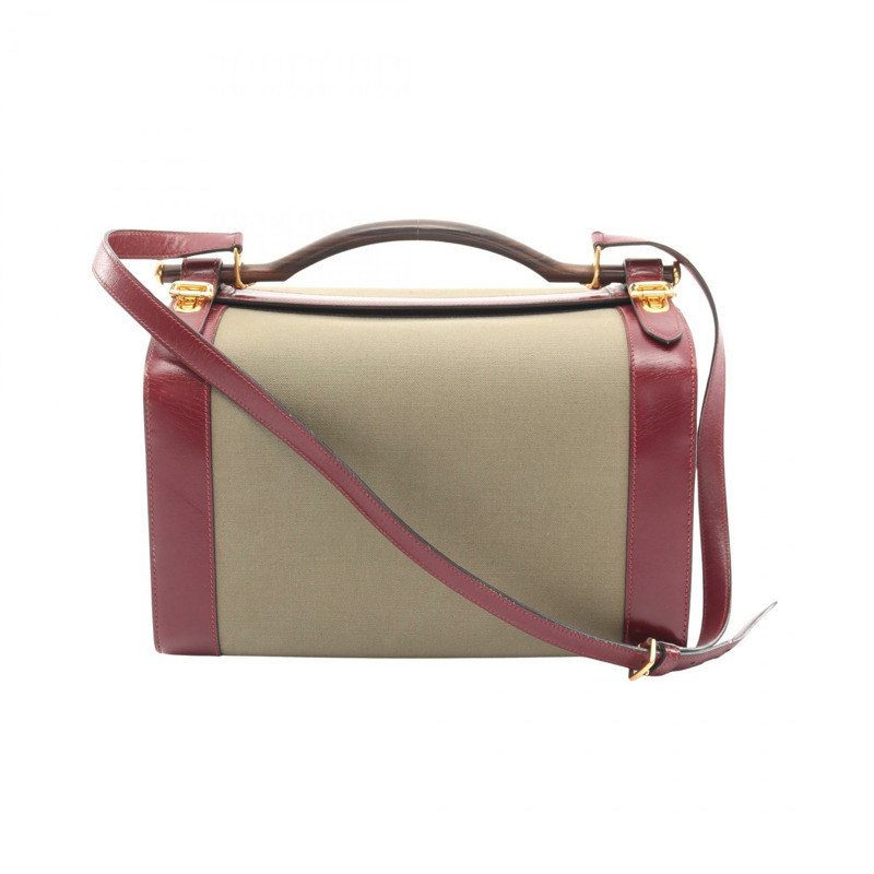 HERMES Cosmos 單肩包 Toile 官帆布皮革 米色 Rouge H 二手 GHW-0