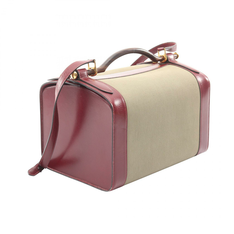 HERMES Cosmos 單肩包 Toile 官帆布皮革 米色 Rouge H 二手 GHW-1