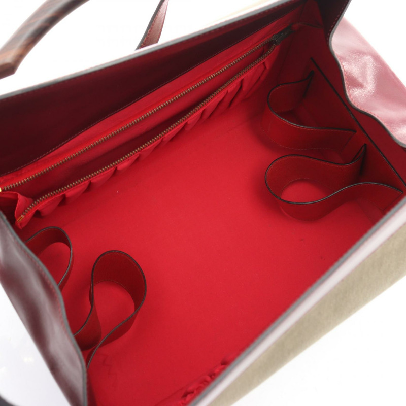 HERMES Cosmos 單肩包 Toile 官帆布皮革 米色 Rouge H 二手 GHW-2