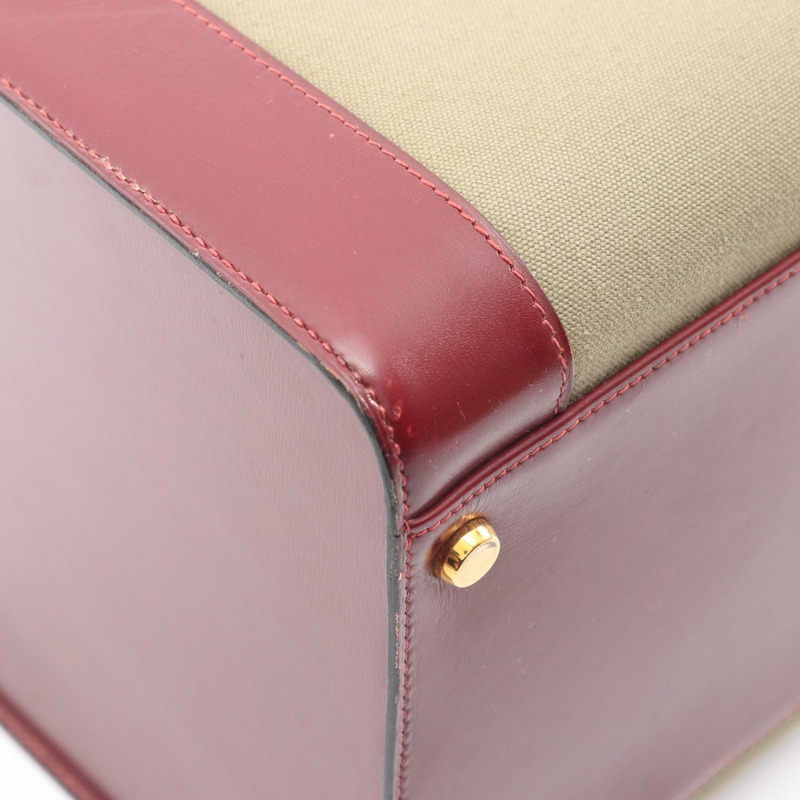 HERMES Cosmos 單肩包 Toile 官帆布皮革 米色 Rouge H 二手 GHW-5