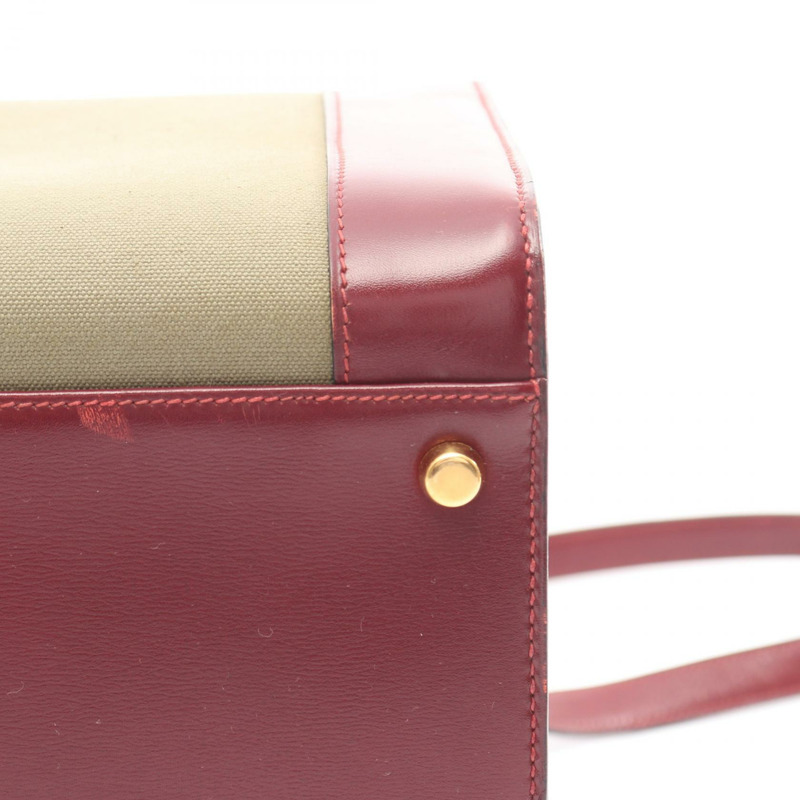 HERMES Cosmos 單肩包 Toile 官帆布皮革 米色 Rouge H 二手 GHW-7