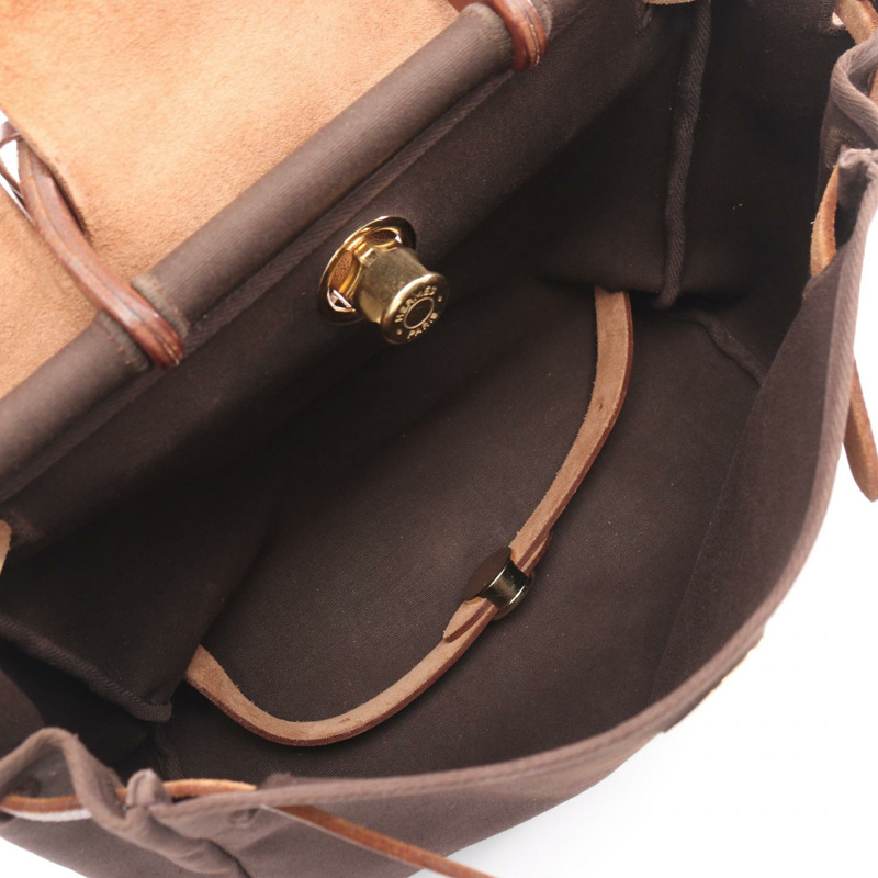 愛馬仕 Herbag Ad PM 雙肩包/背包,帆布皮革材質,棕色,金色五金配件-2