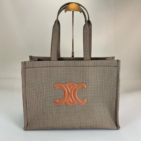 CELINE  綠色千鳥格帆布凱旋門托特包