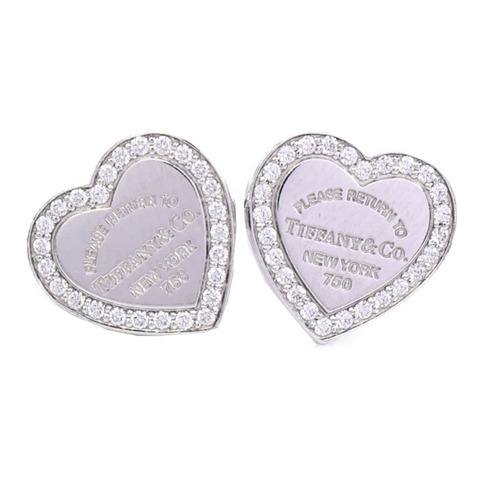TIFFANY＆CO 18K白金Return To Tiffany Heart Tag鑽石耳環