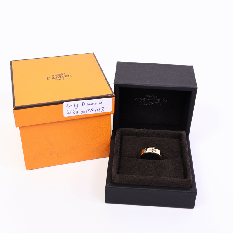 HERMES 18K玫瑰金Kelly Diamond鑽石戒指-10