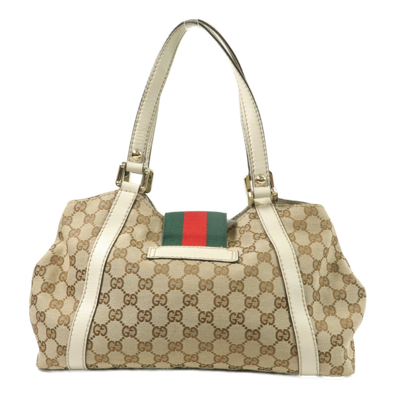 GUCCI 帆布/牛皮皮革Web Flap Tote肩背袋-1