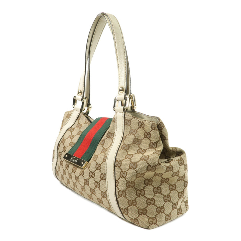 GUCCI 帆布/牛皮皮革Web Flap Tote肩背袋-2
