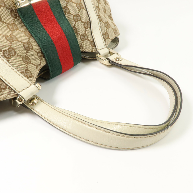 GUCCI 帆布/牛皮皮革Web Flap Tote肩背袋-7