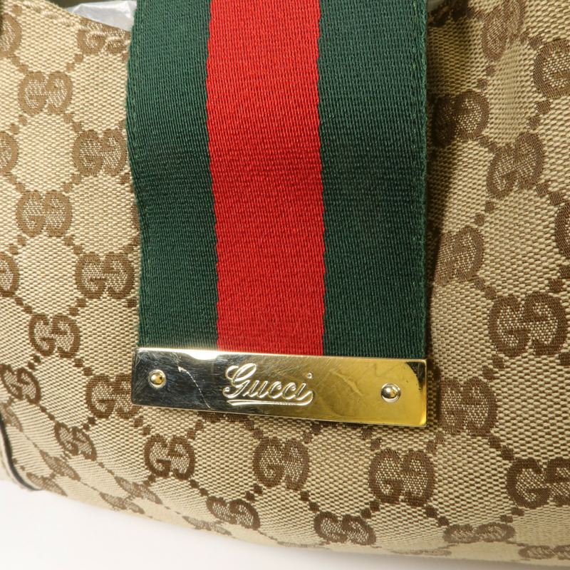 GUCCI 帆布/牛皮皮革Web Flap Tote肩背袋-8