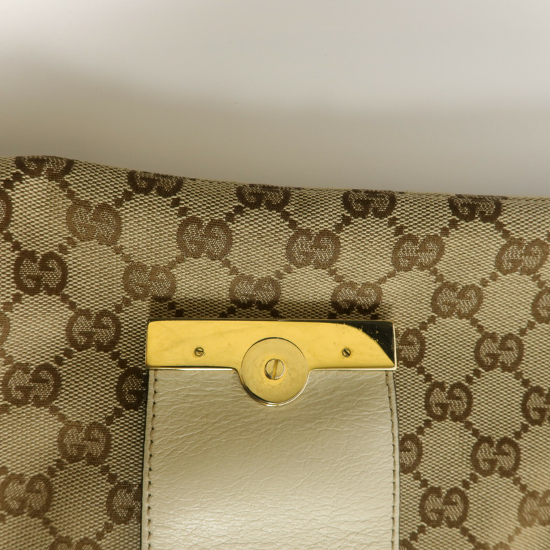 GUCCI 帆布/牛皮皮革Web Flap Tote肩背袋-9