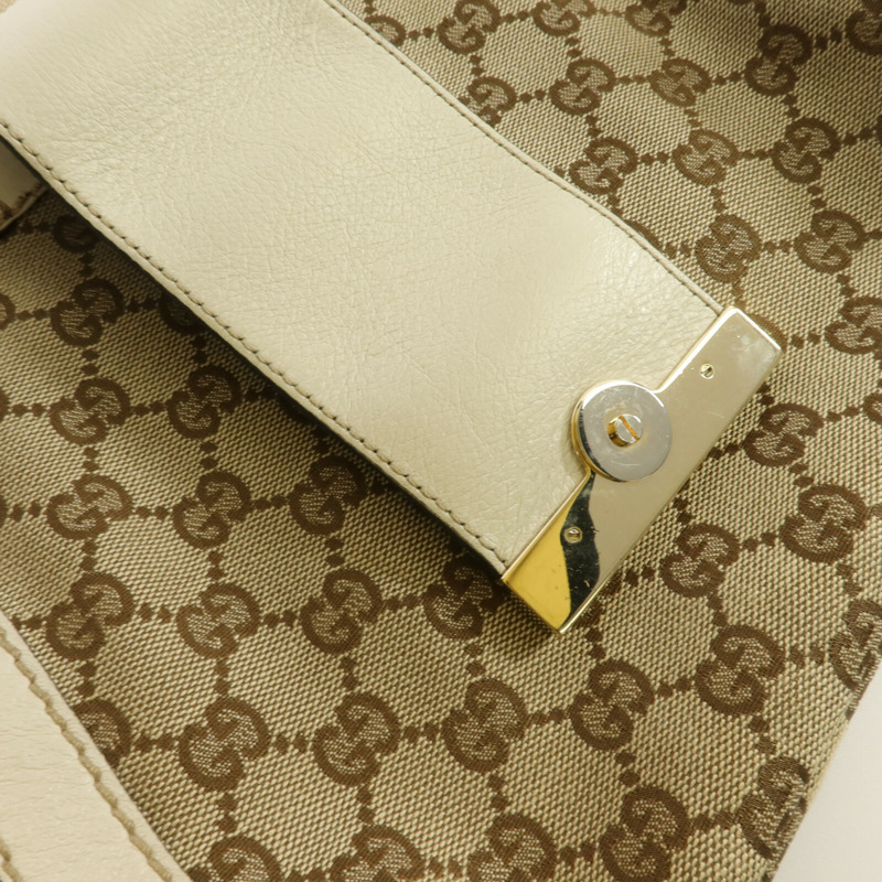 GUCCI 帆布/牛皮皮革Web Flap Tote肩背袋-10