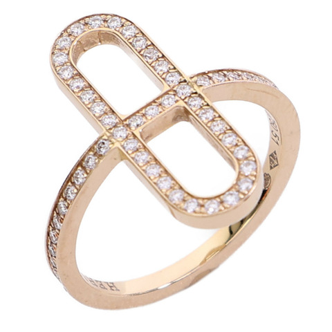 HERMES 18K玫瑰金Ever Chaine D'ancre Ring鑽石戒指