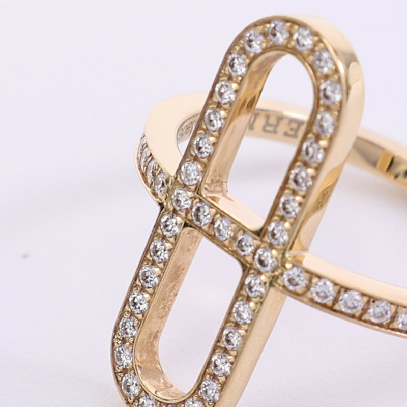 HERMES 18K玫瑰金Ever Chaine D'ancre Ring鑽石戒指-5