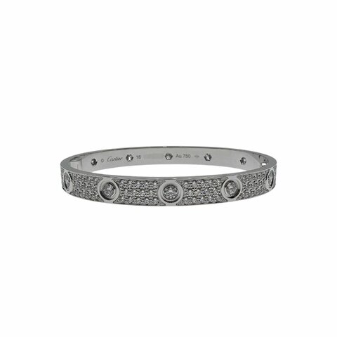 Cartier 卡地亞 Love 18K白金 (新款)寬版全鑽石手環 Size 16 Bracelet