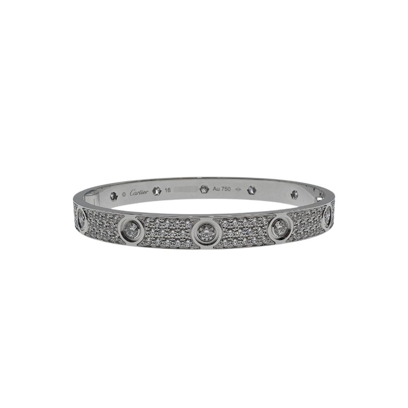【新款🏵到貨】 Cartier 卡地亞 Love 18K白金 (新款)寬版全鑽石手環 Size 16 Bracelet-0