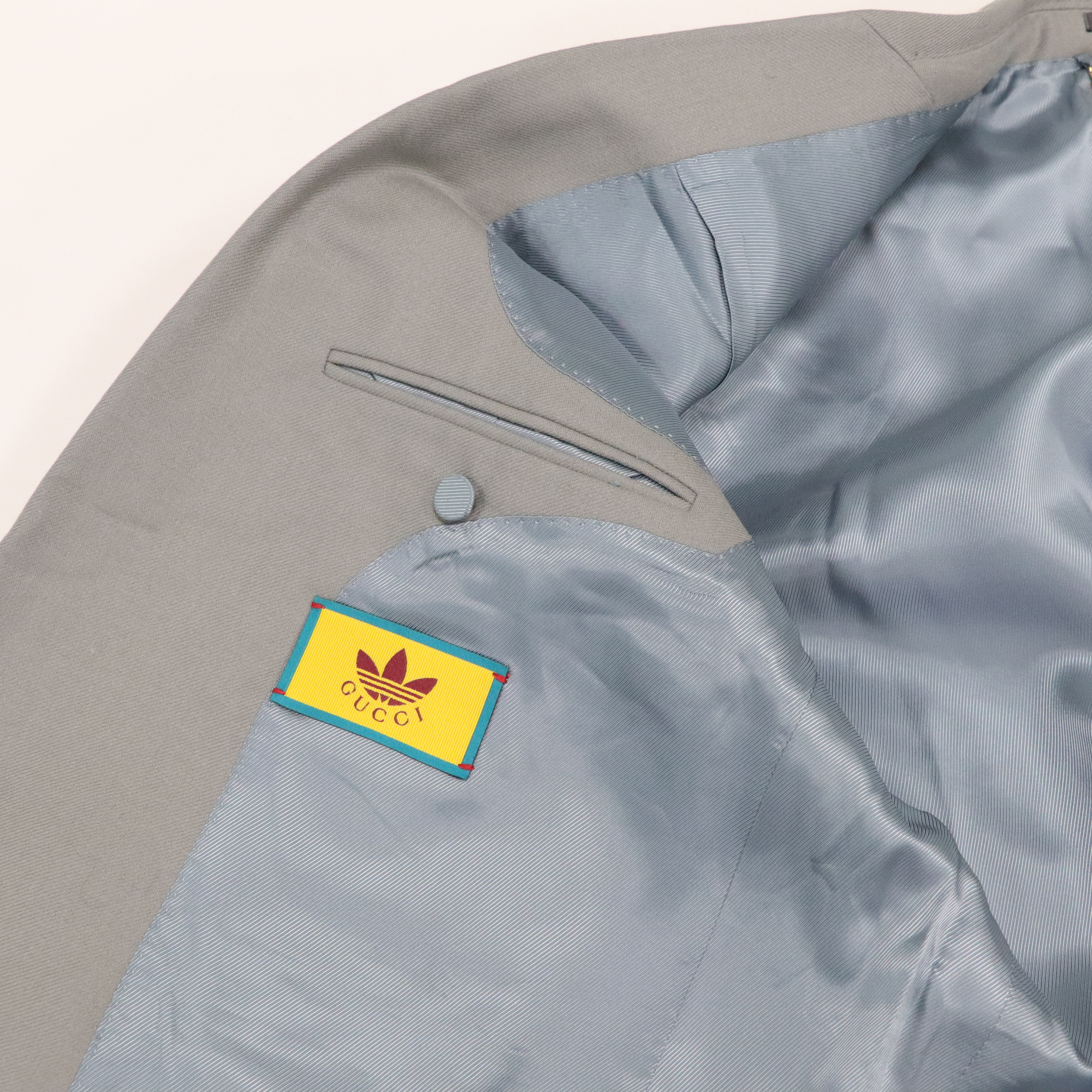 GUCCI x ADIDAS 灰色 羊毛 運動 三葉草條紋 西裝外套 720173 ZAD94-5
