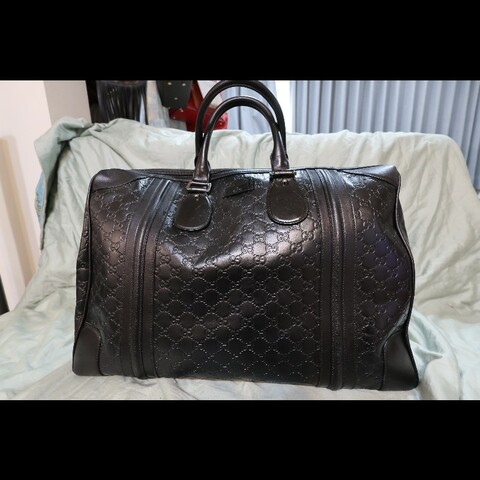 GUCCI  黑色 GUCCISSIMA皮革GG logo壓紋大型旅行袋　（guccissima 146204）