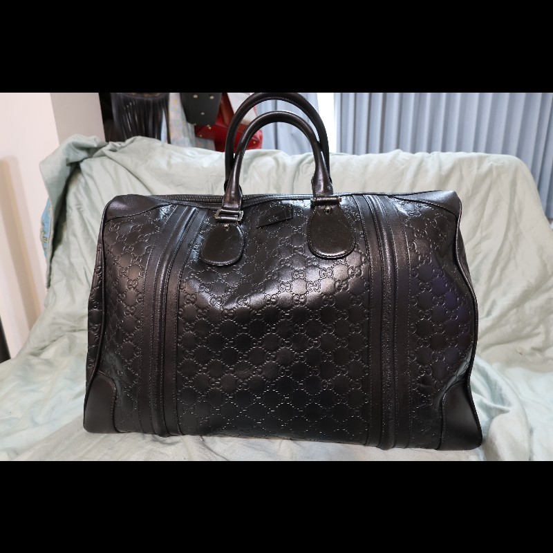 GUCCI 黑色 GUCCISSIMA皮革GG logo壓紋大型旅行袋 (guccissima 146204)-0