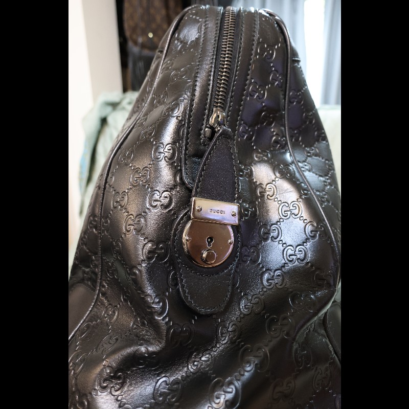 GUCCI 黑色 GUCCISSIMA皮革GG logo壓紋大型旅行袋 (guccissima 146204)-1
