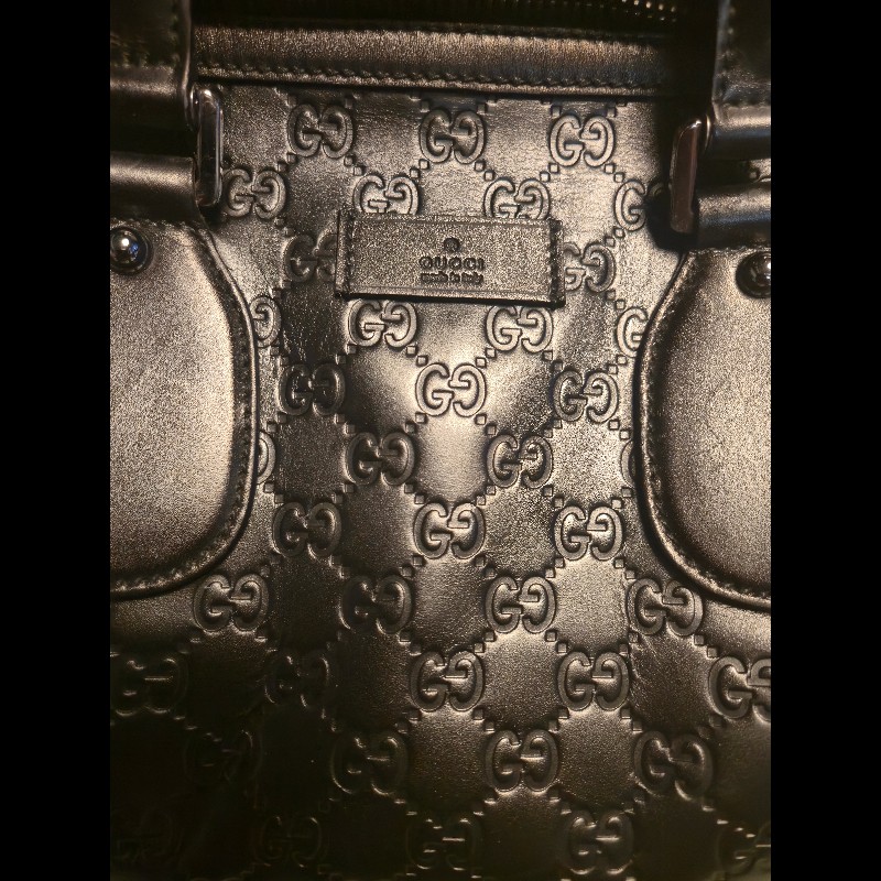 GUCCI 黑色 GUCCISSIMA皮革GG logo壓紋大型旅行袋 (guccissima 146204)-5